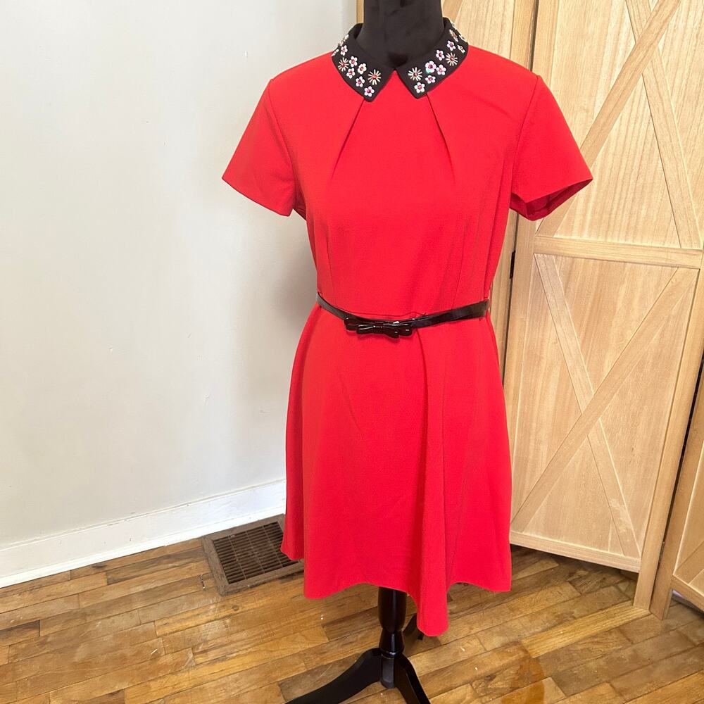 ELLE Red Dress with Embellished Floral Collar